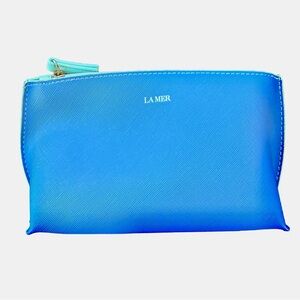 La Mer Blue Cosmetic Travel Bag Pouch Polyurethane Nylon Lining Makeup Case